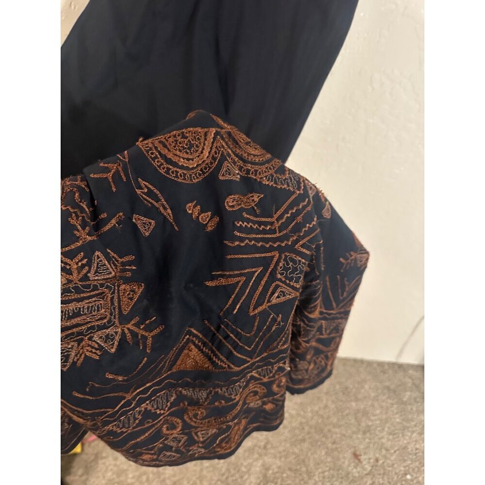 Y Chico’s Cotton Black Sleeveless Hippie V Neck Aztec Embroidered Midi Dress - Picture 4 of 7